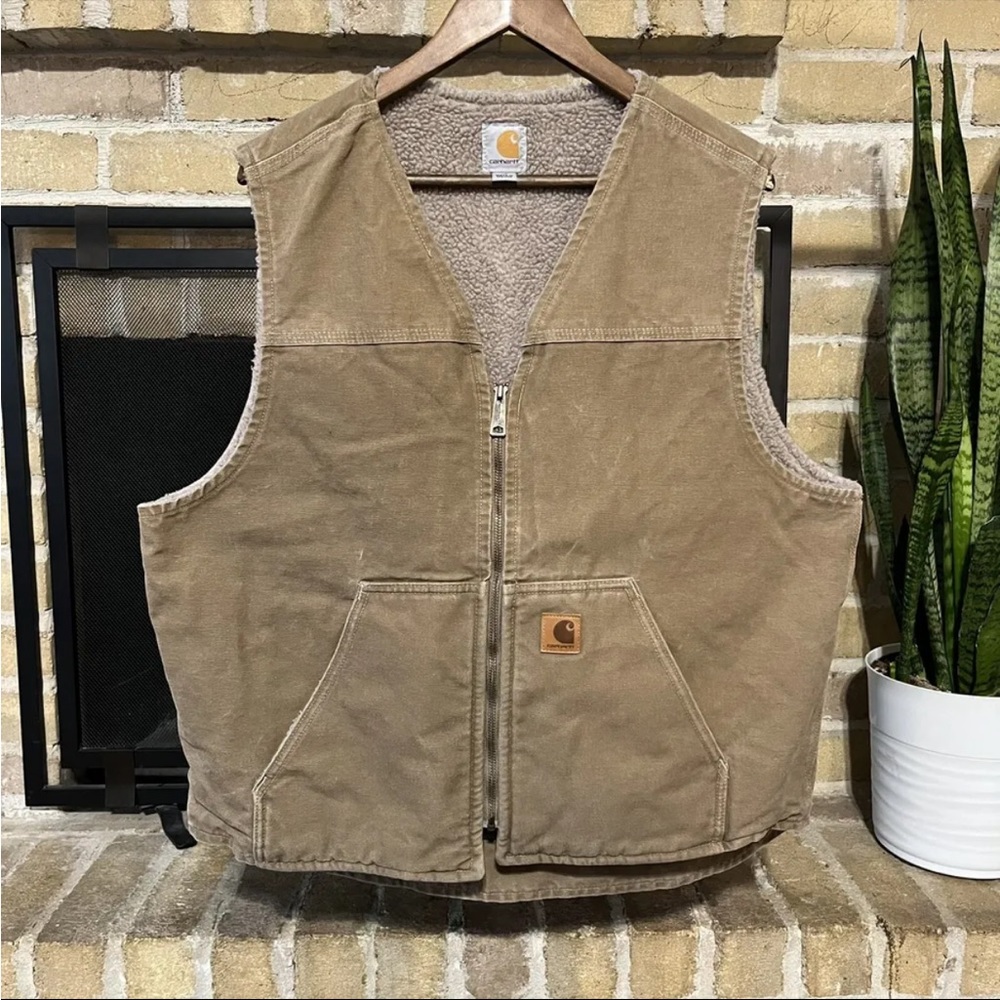 Carhartt Mens Sherpa Lined Sandstone Rugged Brown Vest Size XL